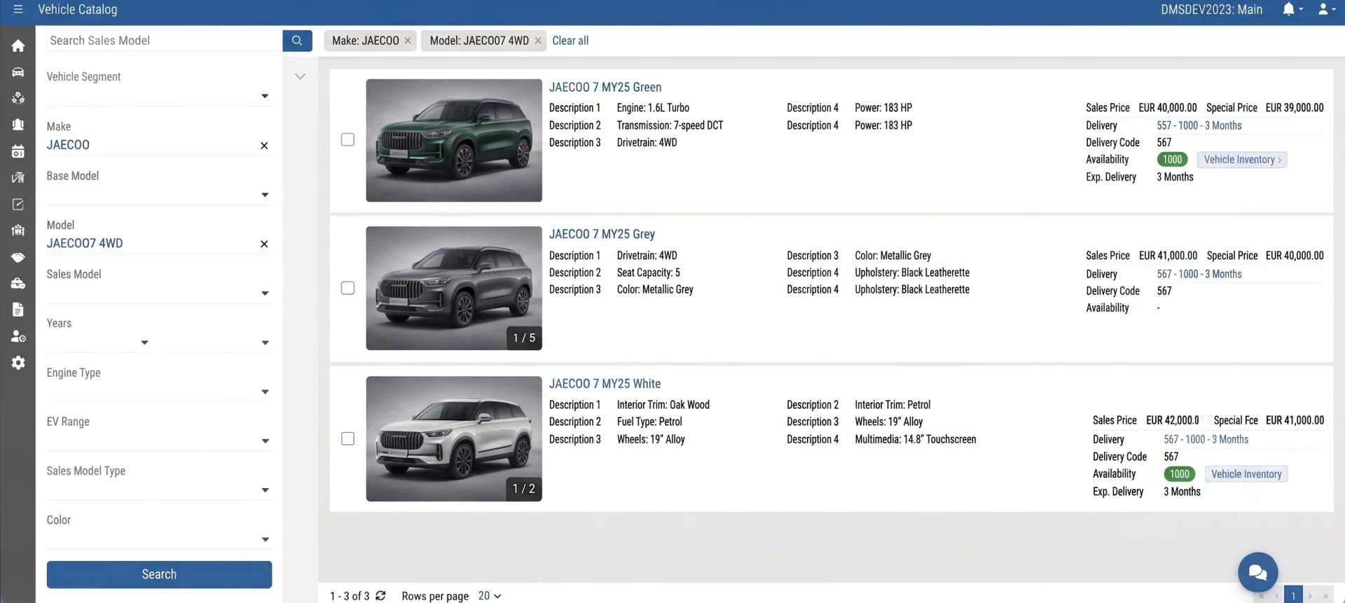 Vehicle Catalog — Jaecoo 7 trims with photos, specs, prices, delivery and availability